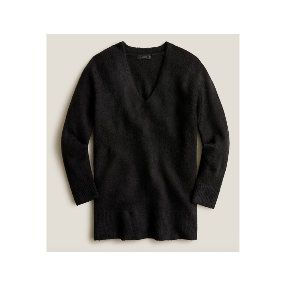 WORN ONCE J Crew Black Wool Blend V Neck Tunic Sweater- Runs Large